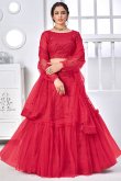 Designer Fancy Net Embroidered Lehenga In Red