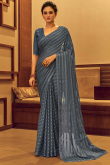 Designer Steel Grey Viscose Fancy Saree
