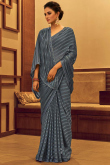 Designer Steel Grey Viscose Fancy Saree