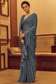 Designer Steel Grey Viscose Fancy Saree