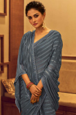 Designer Steel Grey Viscose Fancy Saree