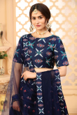 Printed Art Silk Navy Blue Lehenga