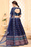 Printed Art Silk Navy Blue Lehenga