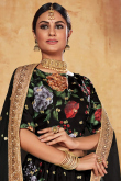 Digital Print Embroidered Art Silk Black Lehenga