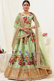 Digital Print Embroidered Satin Light Green Lehenga
