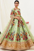 Digital Print Embroidered Satin Light Green Lehenga