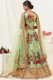 Digital Print Embroidered Satin Light Green Lehenga