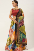 Digital print Multi Color Silk A-Line Style Lehenga