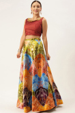Digital print Multi Color Silk A-Line Style Lehenga
