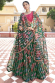 Digital Print Organza Bottle Green Lehenga