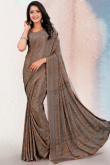 Digital Print Printed Crepe Grey Beige Saree