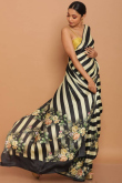 Digital Print Printed Satin Off White Saree