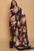 Digital Print Satin Dark Brown Fancy Party Saree