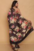 Digital Print Satin Dark Brown Fancy Party Saree