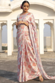 Off White Satin Floral Saree with Digital Print