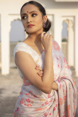 Off White Satin Floral Saree with Digital Print
