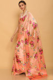 Digital Print Satin Peach Designer Indian Saree