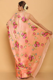 Digital Print Satin Peach Designer Indian Saree