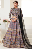 Digital Print Silk Dusty Purple Lehenga