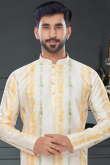 Digital Print Silk Off White Men Kurta Pajama
