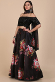 Digital Printed Bangalori Silk Black Lehenga