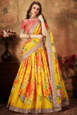 Printed Organza Party Wear Yellow Lehenga