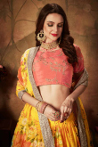Printed Organza Party Wear Yellow Lehenga