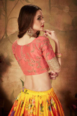 Printed Organza Party Wear Yellow Lehenga