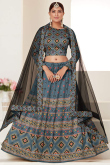 Digital Printed Silk Bluish Grey Lehenga