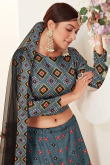 Digital Printed Silk Bluish Grey Lehenga