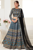 Digital Printed Silk Bluish Grey Lehenga