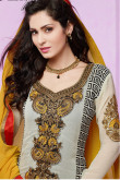 Grey With Off White Georgette Churidar Suit