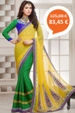 Green with Yellow Georgette Saree