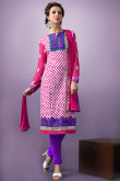 Pink and White Cotton Churidar Suit
