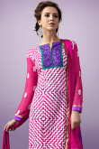 Pink and White Cotton Churidar Suit