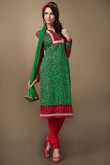 Red and Green Cotton Churidar Suit