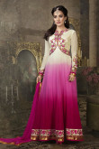 White with pink Georgette Churidar Suit