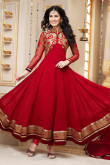 Gold and Red Georgette Churidar Suit