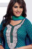 Blue and Green Cotton Churidar Suit