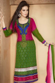 Green and Pink Georgette Churidar Suit