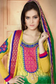 Green and Yellow Georgette Churidar Suit