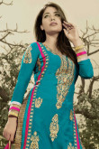 Blue And Pink Georgette Churidar Suit With Dupatta