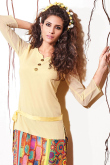 Printed Yellow Georgette Satin Kurti Tunics