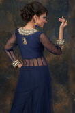 Net Straight Pant Suit In Navy Blue Colour