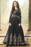 Attractive Matte Black Dupion Silk Anarkalii Suit 
