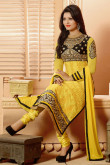 Yellow Georgette Net Churidar Suit with Yellow Chiffon Dupatta