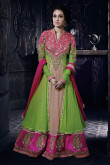  Perroquet vert et ombragé rose Anarkali Net Suit