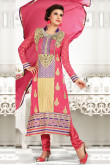 Cream Pink Georgette Churidar Suit with Chiffon Dupatta
