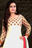 Off White Net Churidar Suit With Dupatta