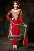 Red Georgette Churidar Suit with Chiffon Dupatta